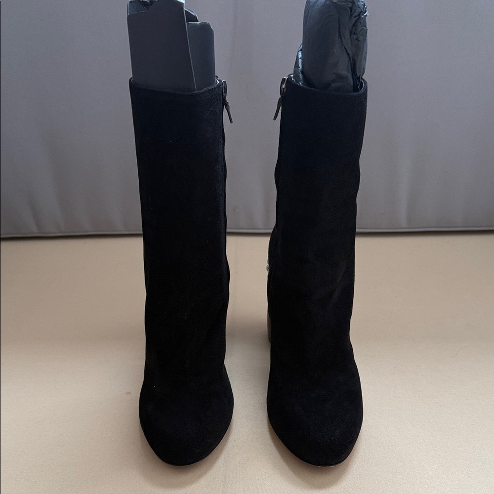 Dries Van Noten Black Suede Boots with Pearl and Purple Heels - Picture 3 of 6